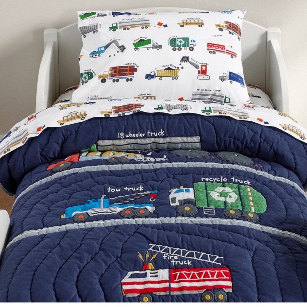 Pottery Barn Kids Navy Truck Quilt Set